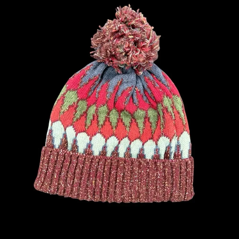 L.L.Bean Wool Blend Fair Isle Pom Pom Beanie OSFA Winter Ski Knit Hat
